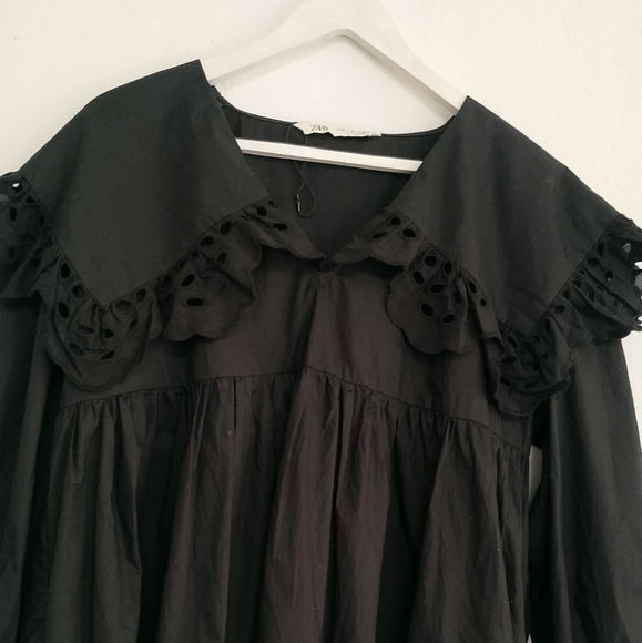 Zara Long sleeve Poplin Mini Dress Black - Picture 5 of 13